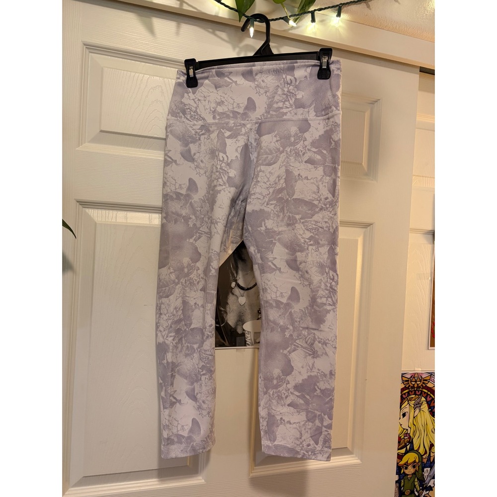 RBX Active Womens Lavender White Floral Marble Print Capri Leggings Size Large